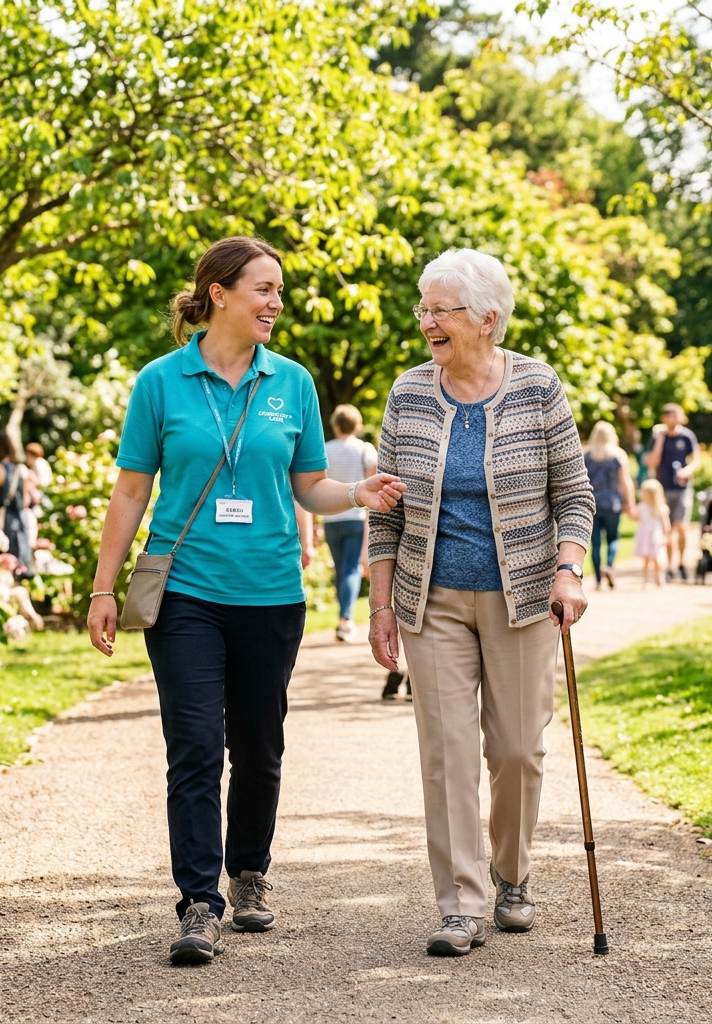 Heartwell Support worker taking a walk with a client